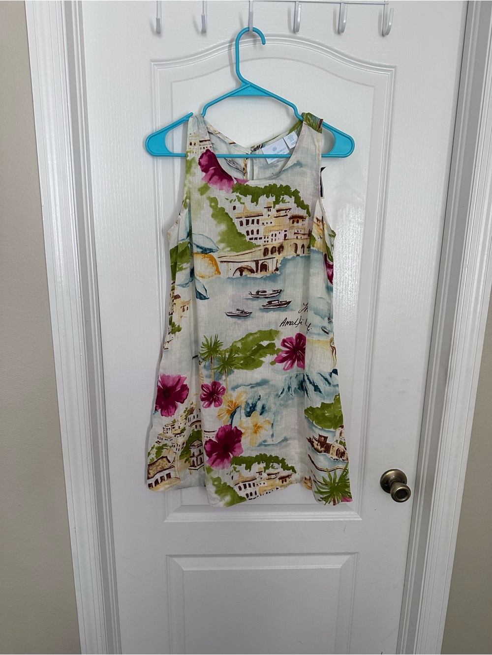 NWT Cynthia Rowley 100% Linen Coastal Scenic Floral Shift Dress XS